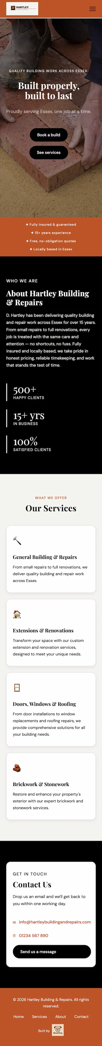 Hartley Building & Repairs mobile view