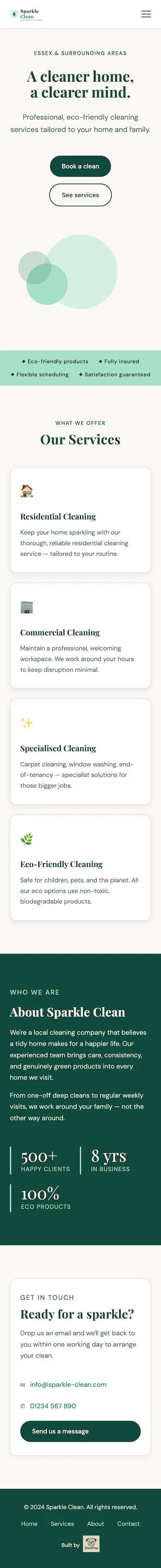 Sparkle Clean mobile view